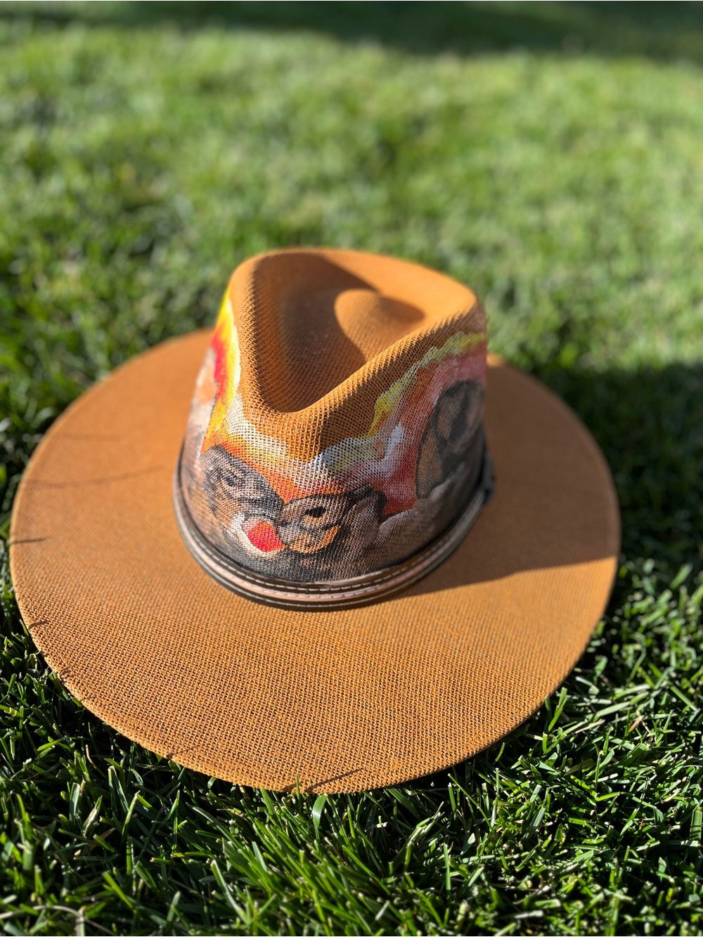 Unisex Hand-Painted Garden of the Gods, Kissing Camels, 🐪 Hat in Burnt Orange